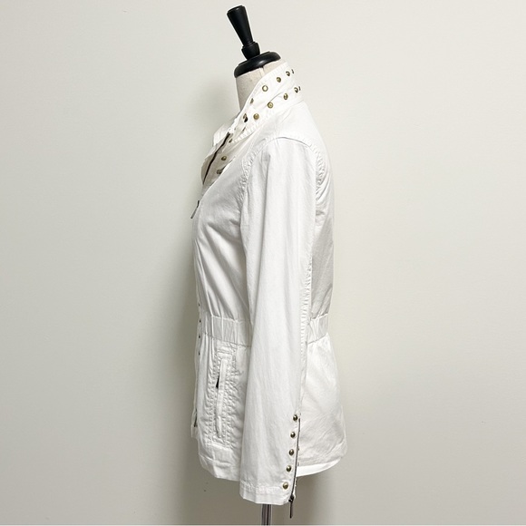 Michael Kors MK White Gold Tone Studded Zip Up Elastic Waistband Jacket Medium - Picture 6 of 12